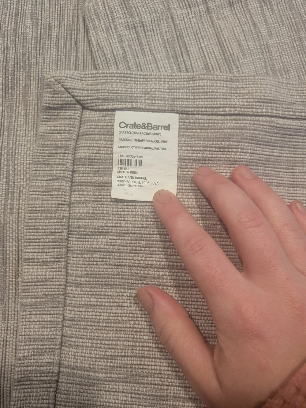 Five (5)  Crate&Barrel Dove Grasscloth Placemat Set - Soft Light Gray